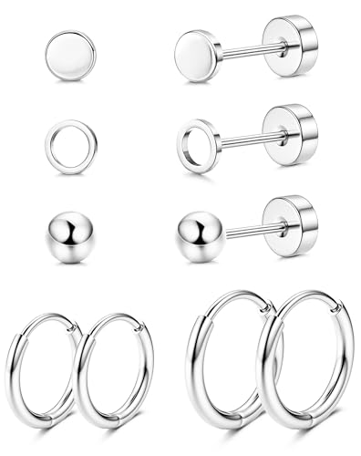 JeweBella G23 Titanium Earrings Set with Flat-Back Studs and Small Hoops