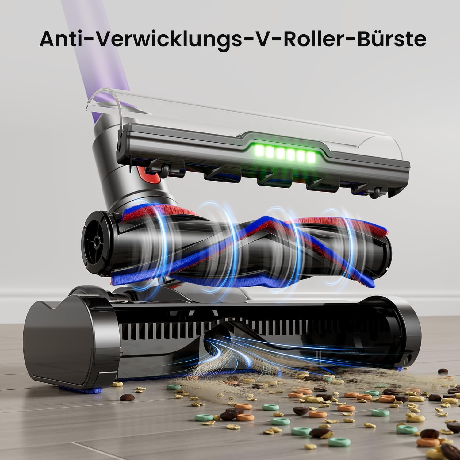 Detalle de FDUXUD Akku Staubsauger Kabellos 600W – 50kPa, 70 Min Laufzeit, Anti-Tangle-Bürste, OLED Display, Wandladestation