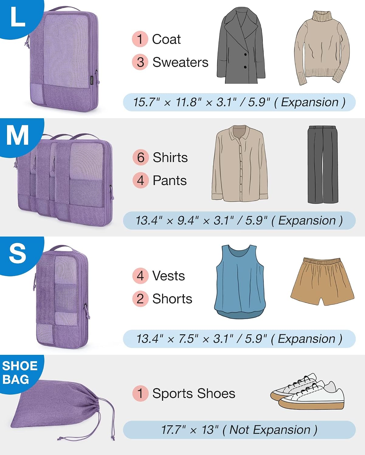 Thumbnail 2 de BAGSMART Compression Packing Cubes 6-Piece Set