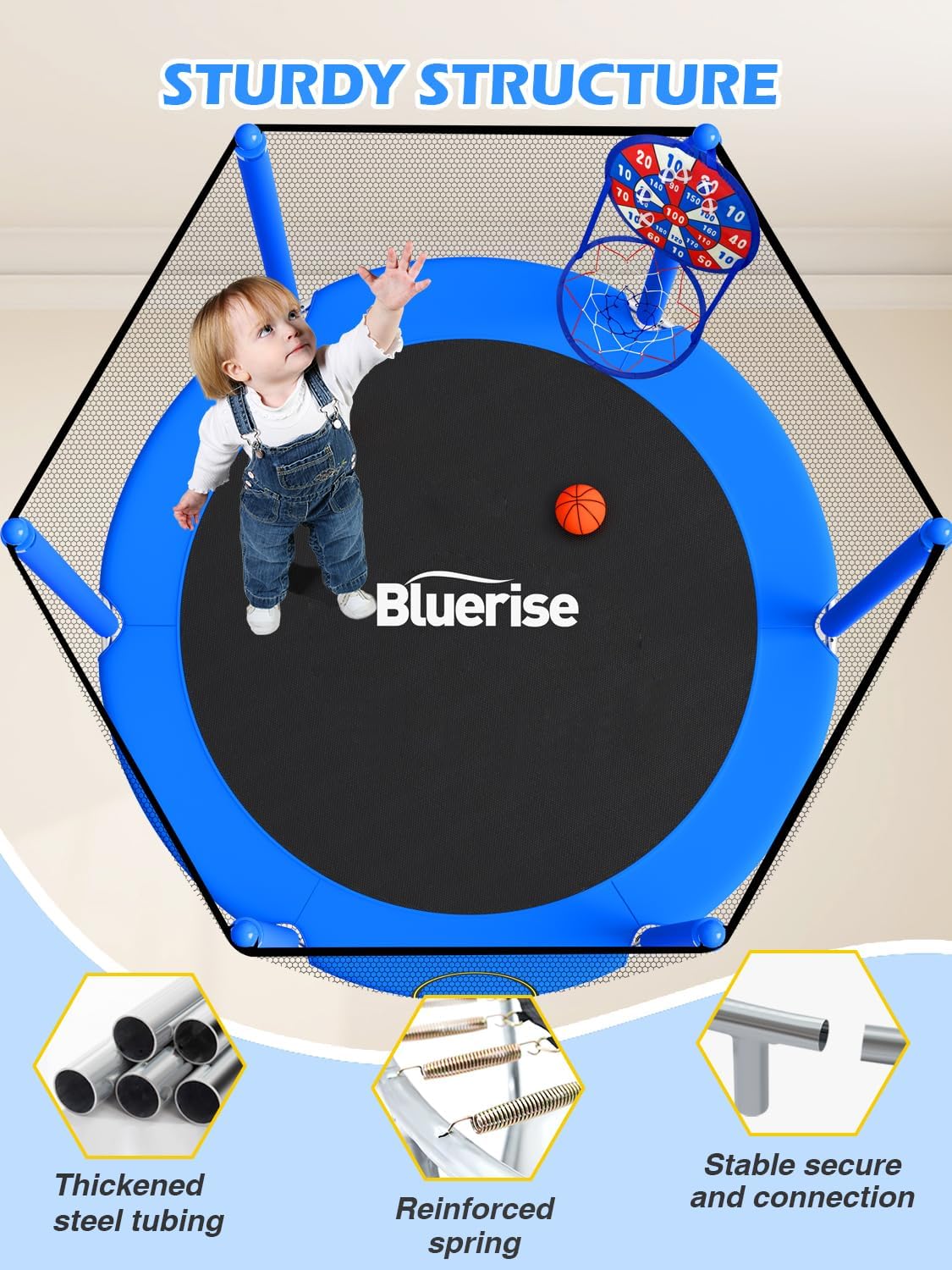 Thumbnail 5 de BLUERISE 55in 6ft Toddler Trampoline with Enclosure Net and Basketball Hoop Attachment