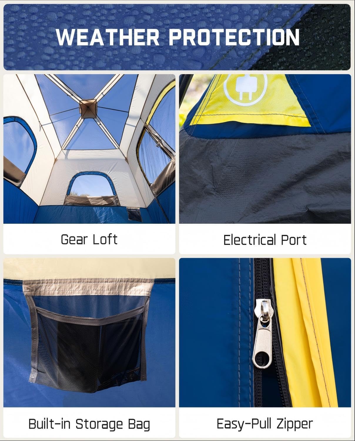 Detalle 2 de FanttikOutdoor Instant Cabin Camping Tent (4/6/8/10 Person) in Navy Blue — Rainfly, Windproof Setup in 60 Seconds