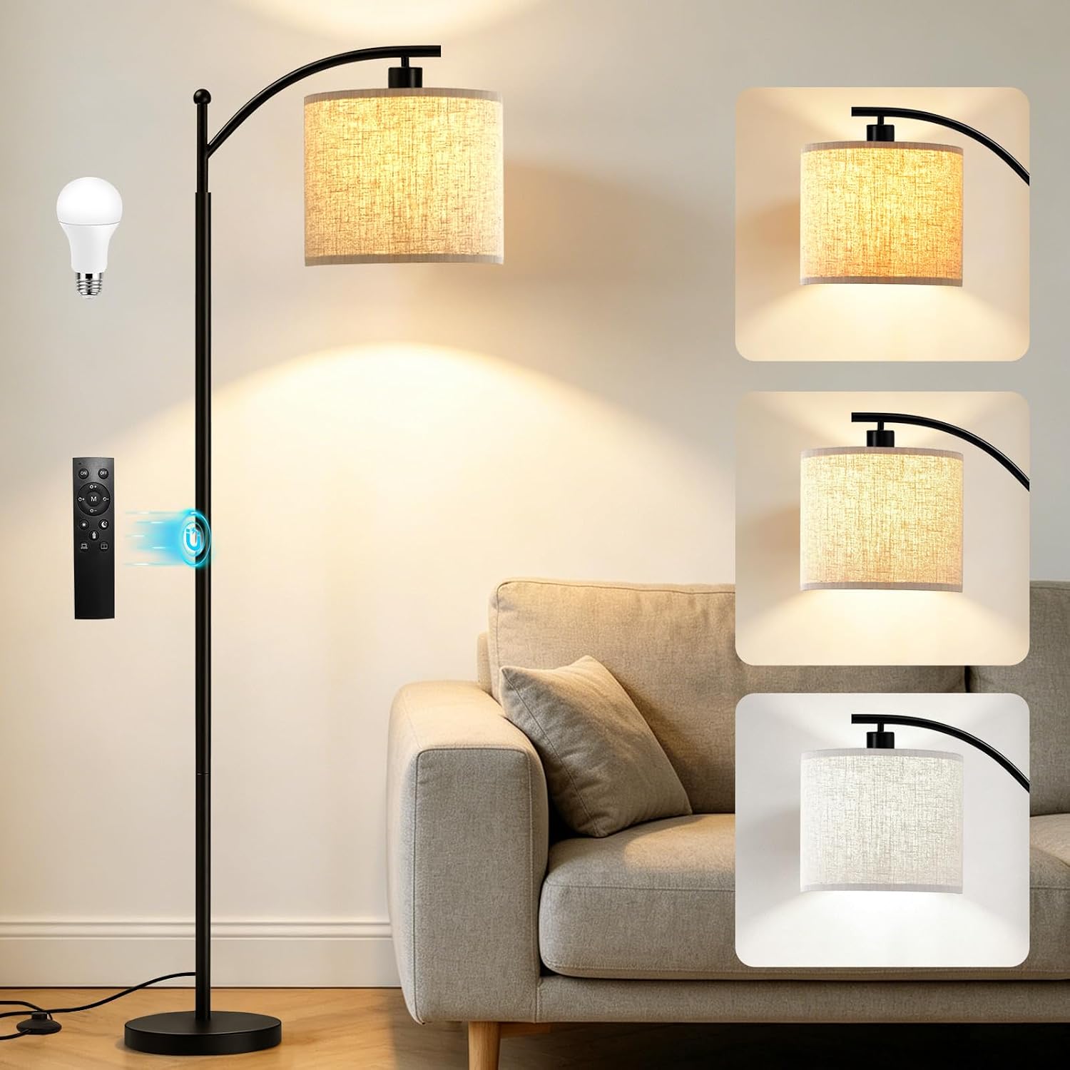 Detalle de SANGFOR XLGZ-L1-001BK Floor Lamp, Dimmable LED with Linen Shade