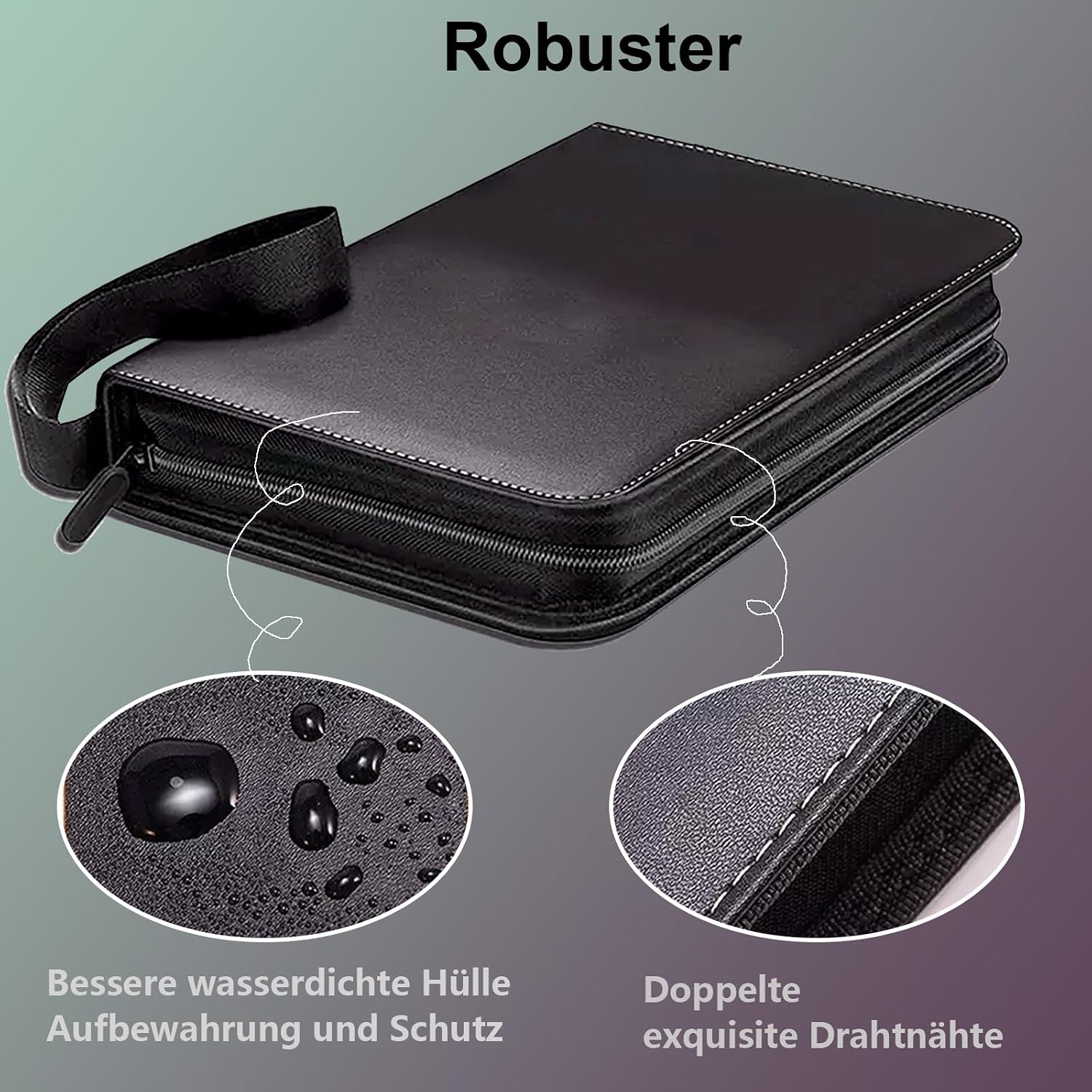 Thumbnail 2 de Sammelkarten Album 900 Karten – 9 Fächer, 50 Seiten, wasserfeste PU-Sammelmappe mit Reißverschluss (Schwarz)