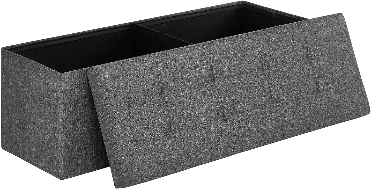 Detalle de SONGMICS MAZIE LSF77K cassapanca con pouf contenitore e poggiapiedi pieghevole grigio scuro, 38 x 110 x 38 cm