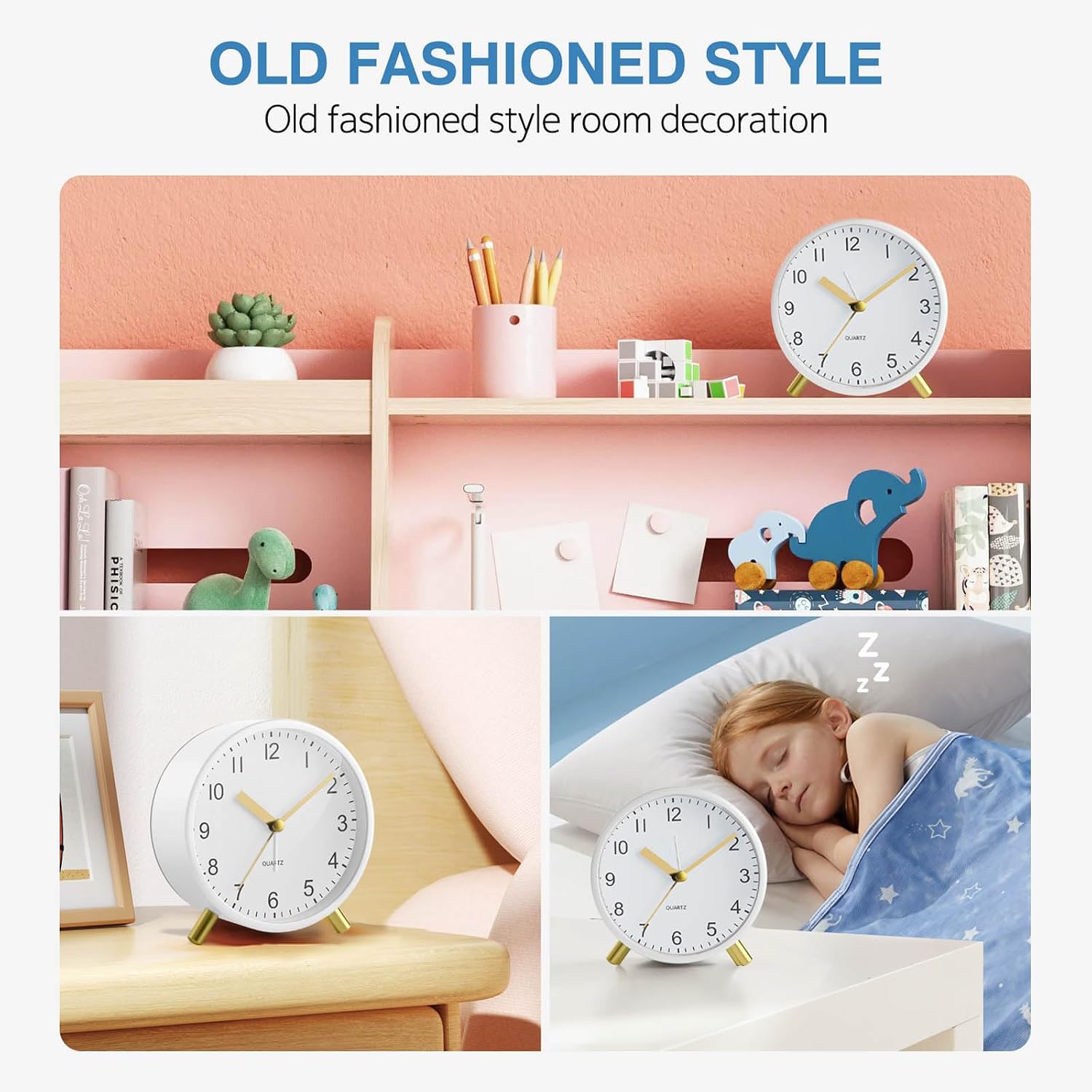 Thumbnail 3 de Jisile Analog Alarm Clock Silent Non-Ticking with Night Light, Large Display and Battery Operation