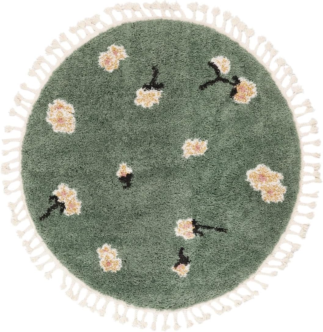 Detalle de RugVista Linnea kindertapijt Ø 150 cm, groen, rond en middelpolig