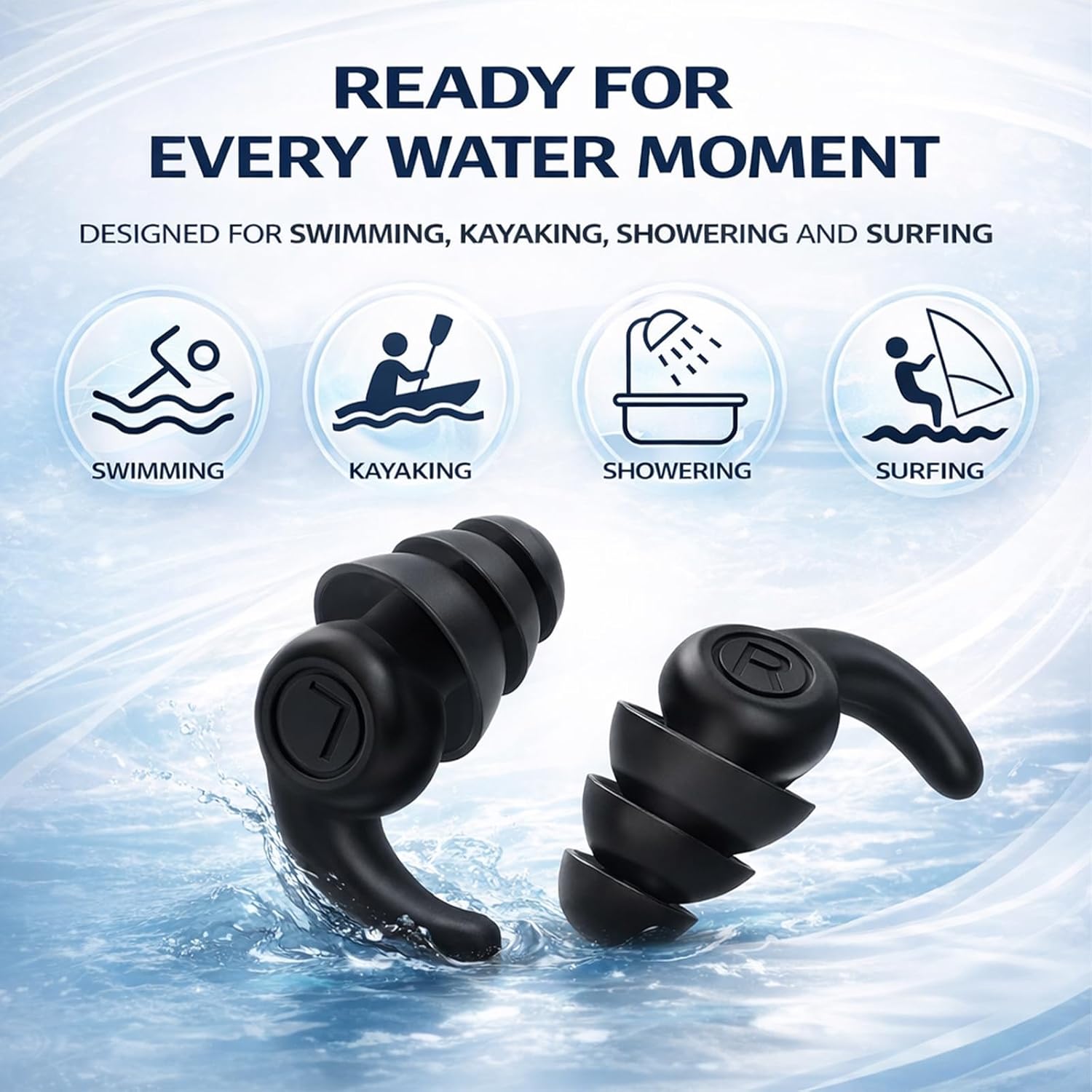 Detalle de Waterproof Swimming Ear Plugs for Adults (3 Pairs) Reusable Silicone Swimmer Earplugs for Water Sports & Showers
