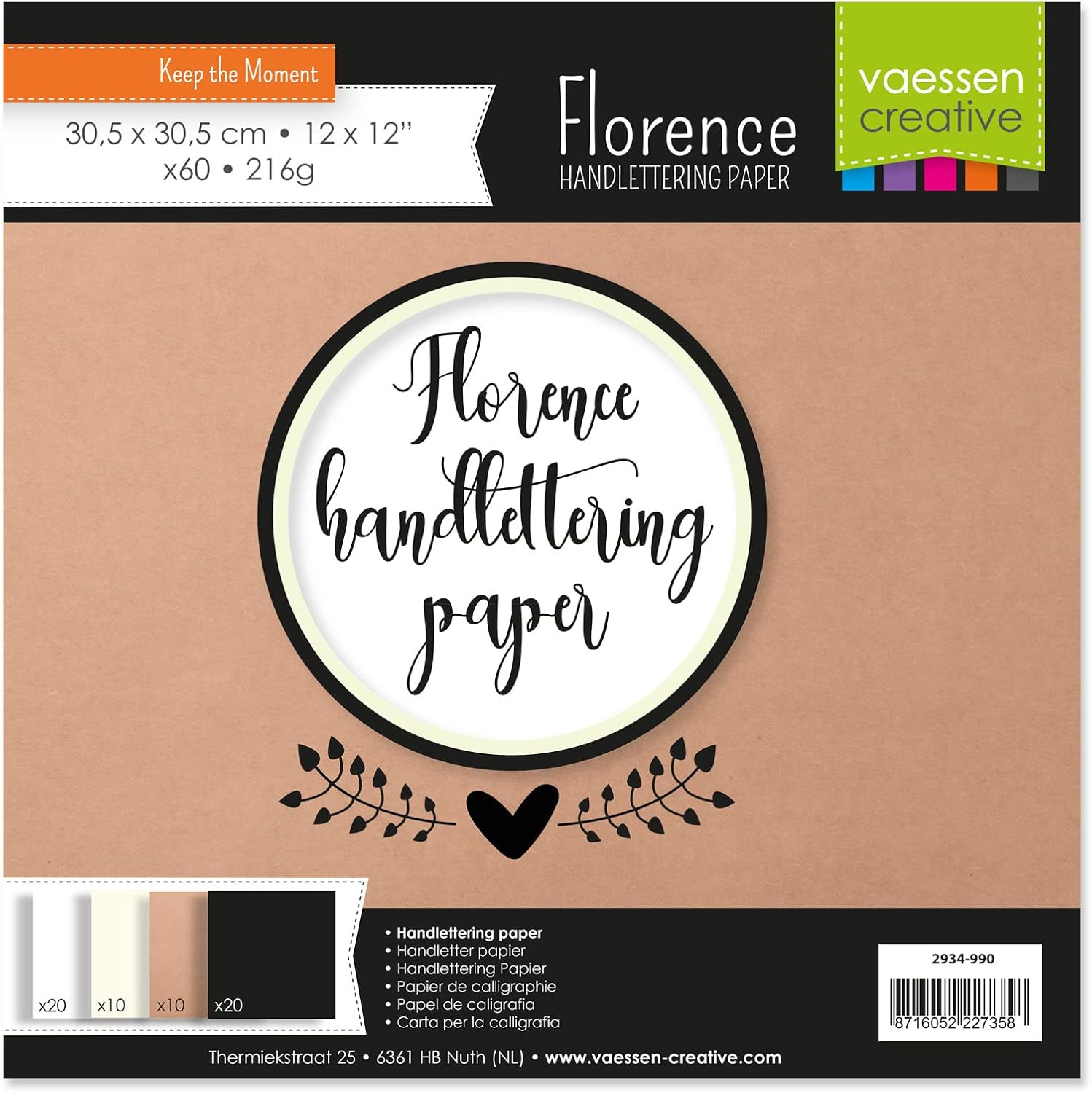 Detalle de Florence Carta Aquerello Calligrafica – 60 Fogli colorati 30,5 x 30,5 cm, liscia, 216 g/m²
