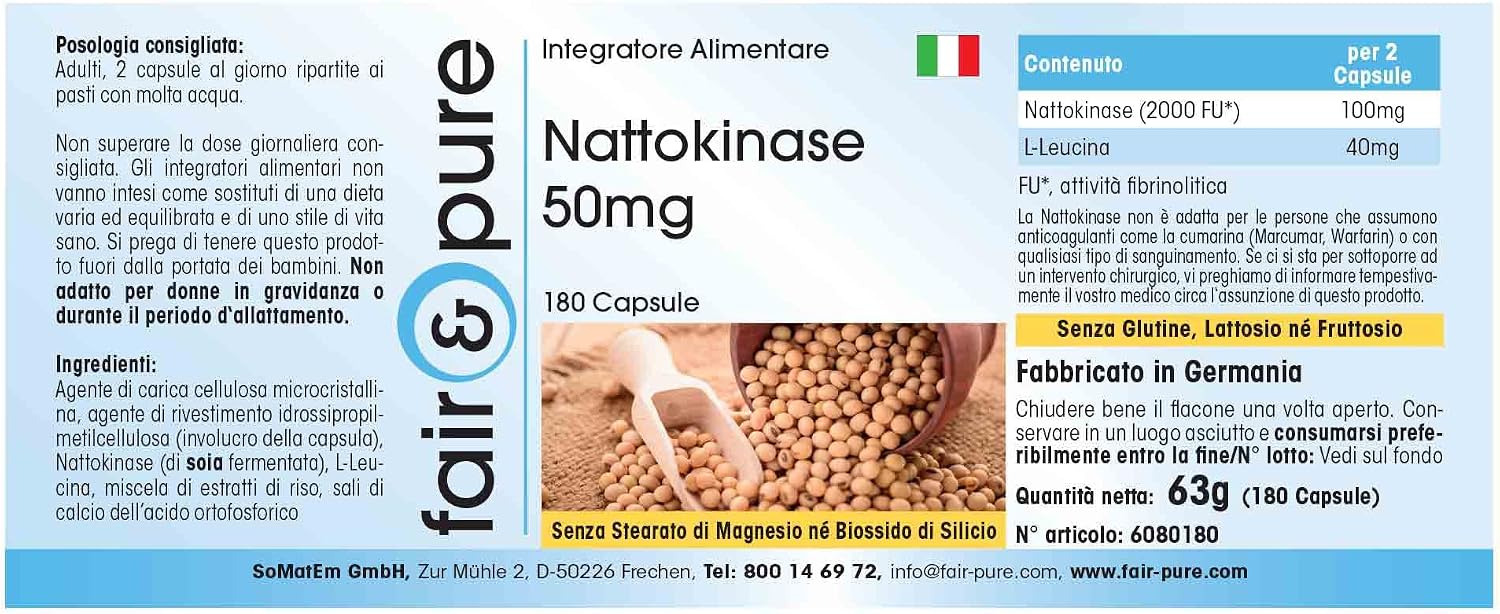 Detalle 2 de Fair & Pure Nattokinase 50 mg – 180 Kapseln, vegan, in Deutschland hergestellt