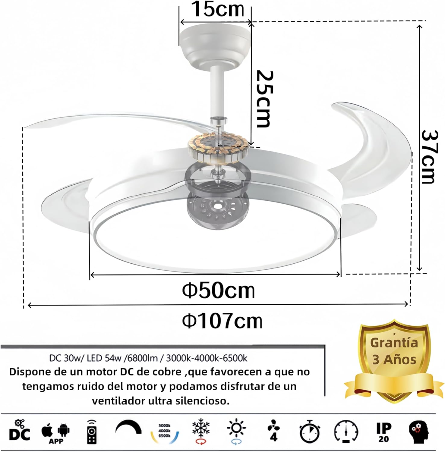 Detalle 2 de LEDUNI ® Ventilador Invisible con Luz 84W y Control Remoto 🌀