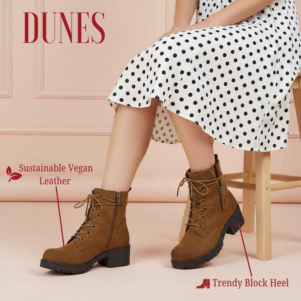 Detalle de Dunes Women’s Kobe Heeled Combat Boots with Side Zipper, Memory Foam Insoles, Faux Fur Lining (Wide Widths Available)