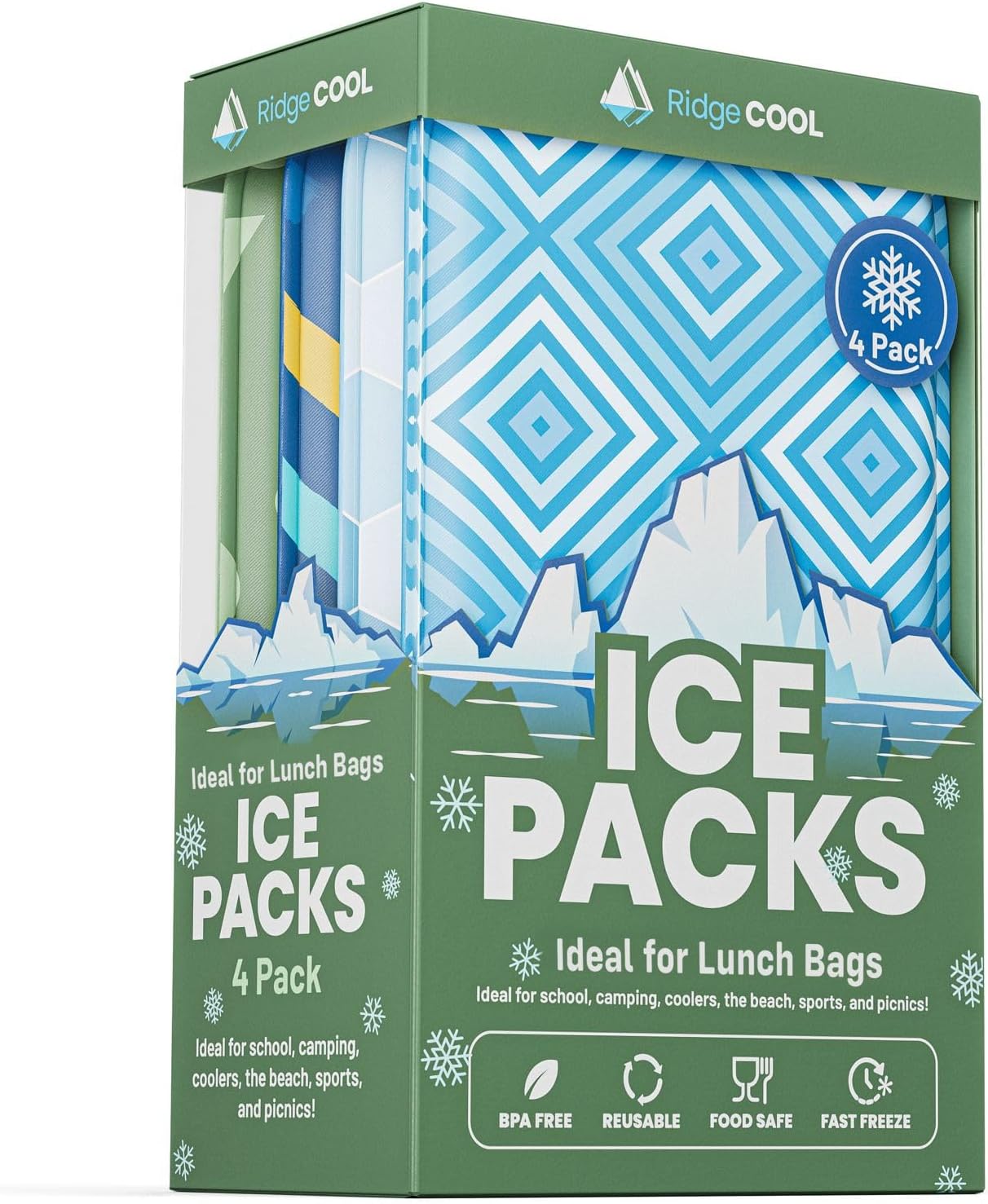 Detalle de RIDGECOOL Slim Ice Packs for Lunch Boxes, 4-Pack, 4.5 x 6-Inch Sports Designs