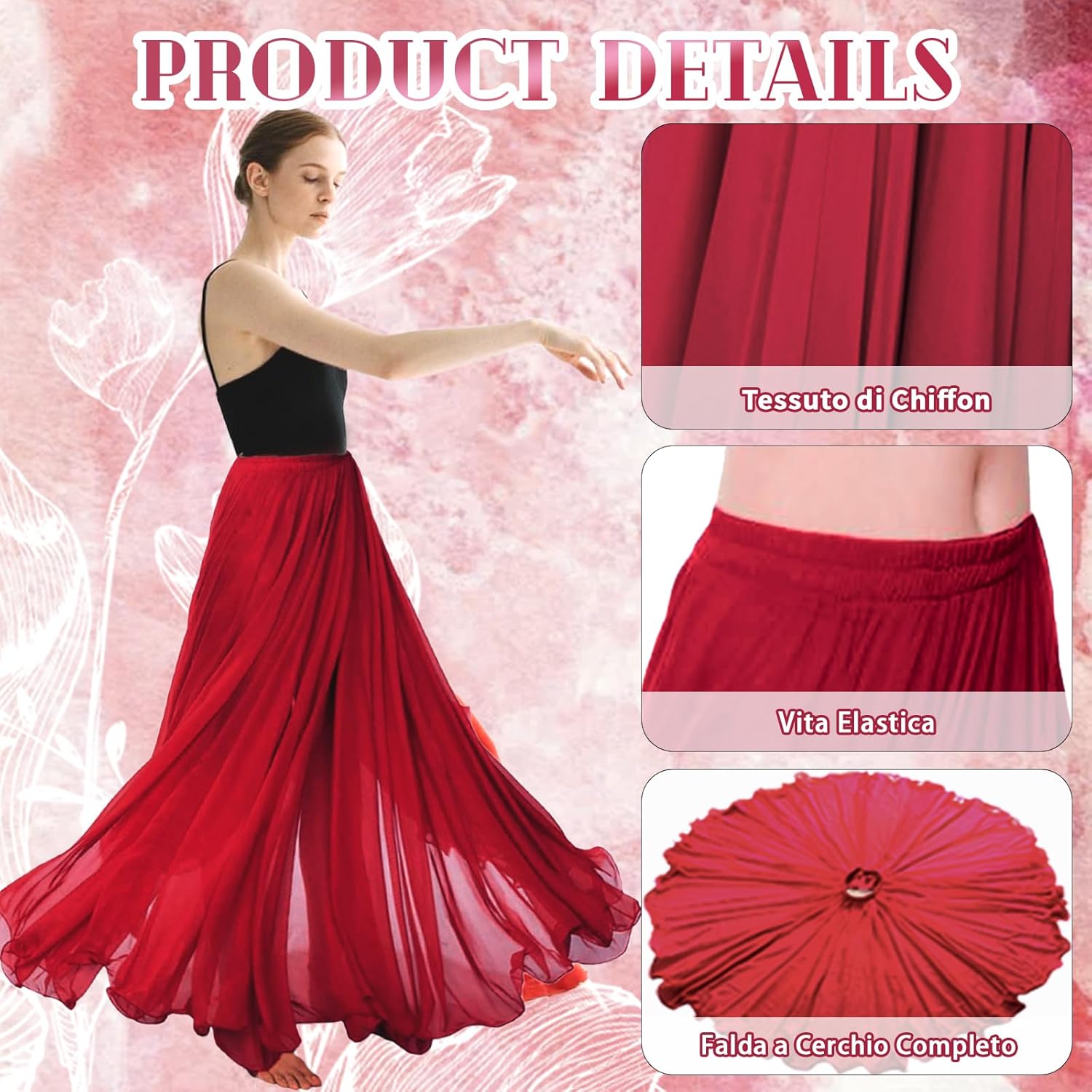 Detalle de Baisdan Jupe Danse Orientale en Mousseline – Jupe Flamenco pour Danse du Ventre et Spectacles