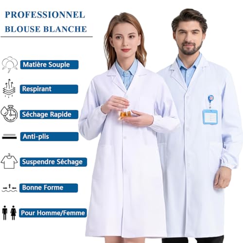 Detalle de Blouse Chimie COCREAZY en coton 80/20 – Longue, XS, pour femme et homme