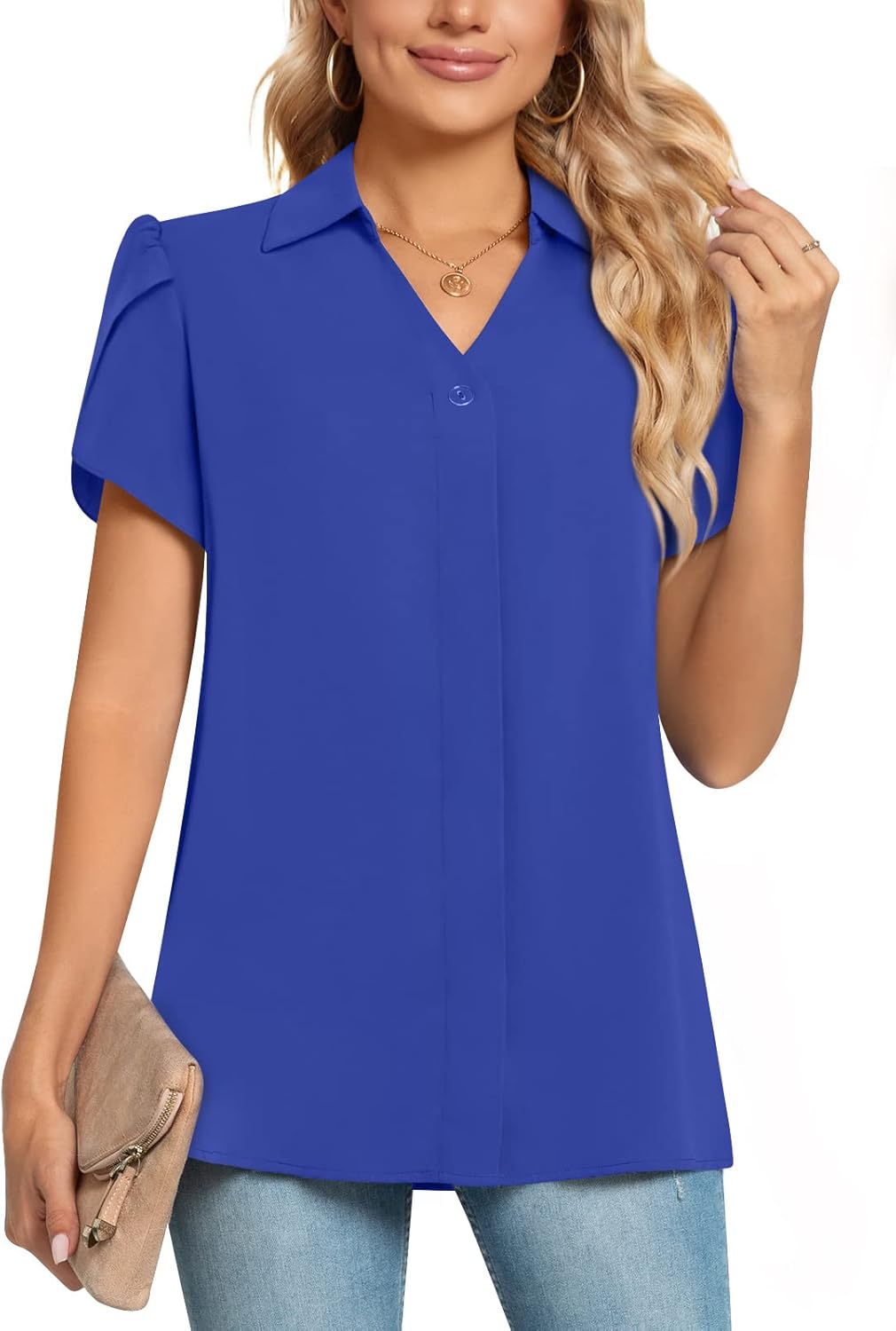 Detalle de Aodemo Women's Summer Collared V Neck Chiffon Blouse Dressy Business Tunic