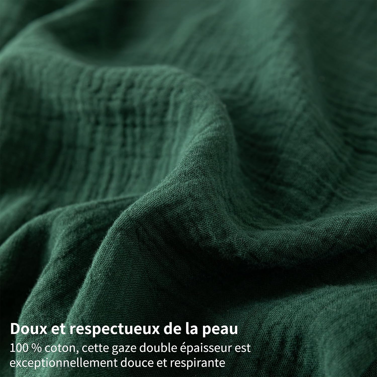 Thumbnail 1 de YASMENG Drap-housse 180x200 en gaze de coton certifié Oeko-Tex, vert foncé, bonnet 30 cm