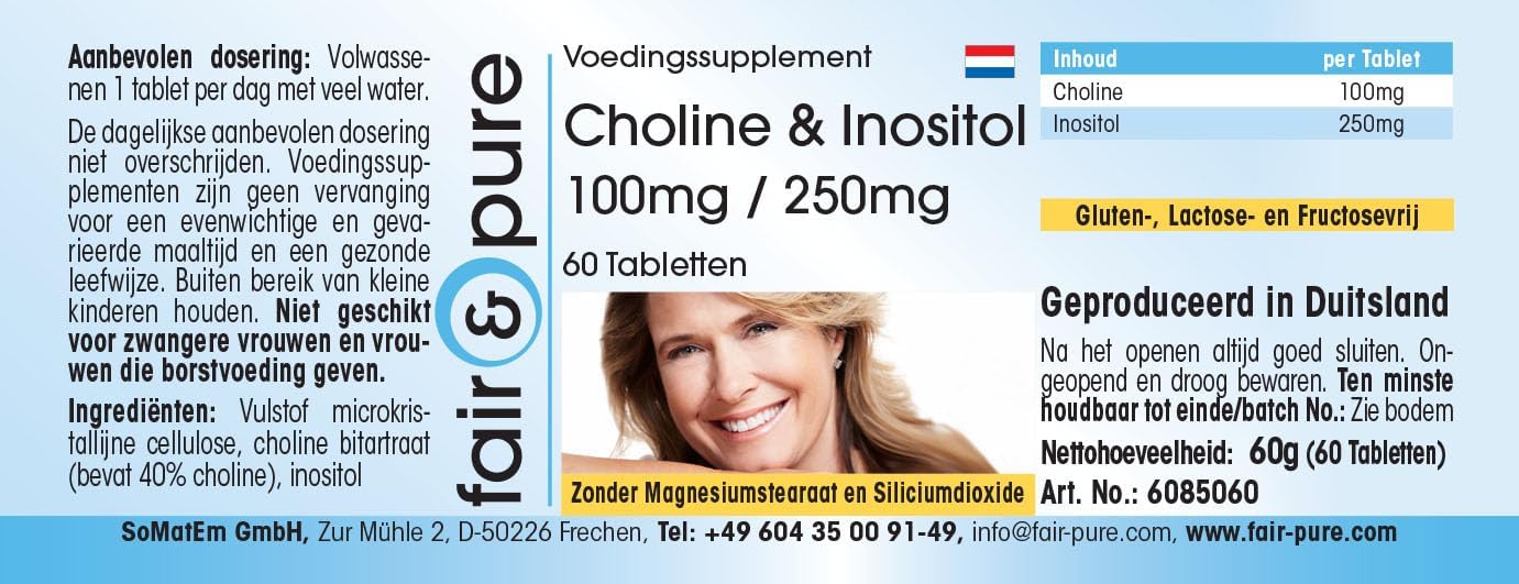 Thumbnail 6 de Fair & Pure Cholin & Inositol 100 mg / 250 mg, 60 Tabletten – Hochdosierte Nahrungsergänzung aus Deutschland