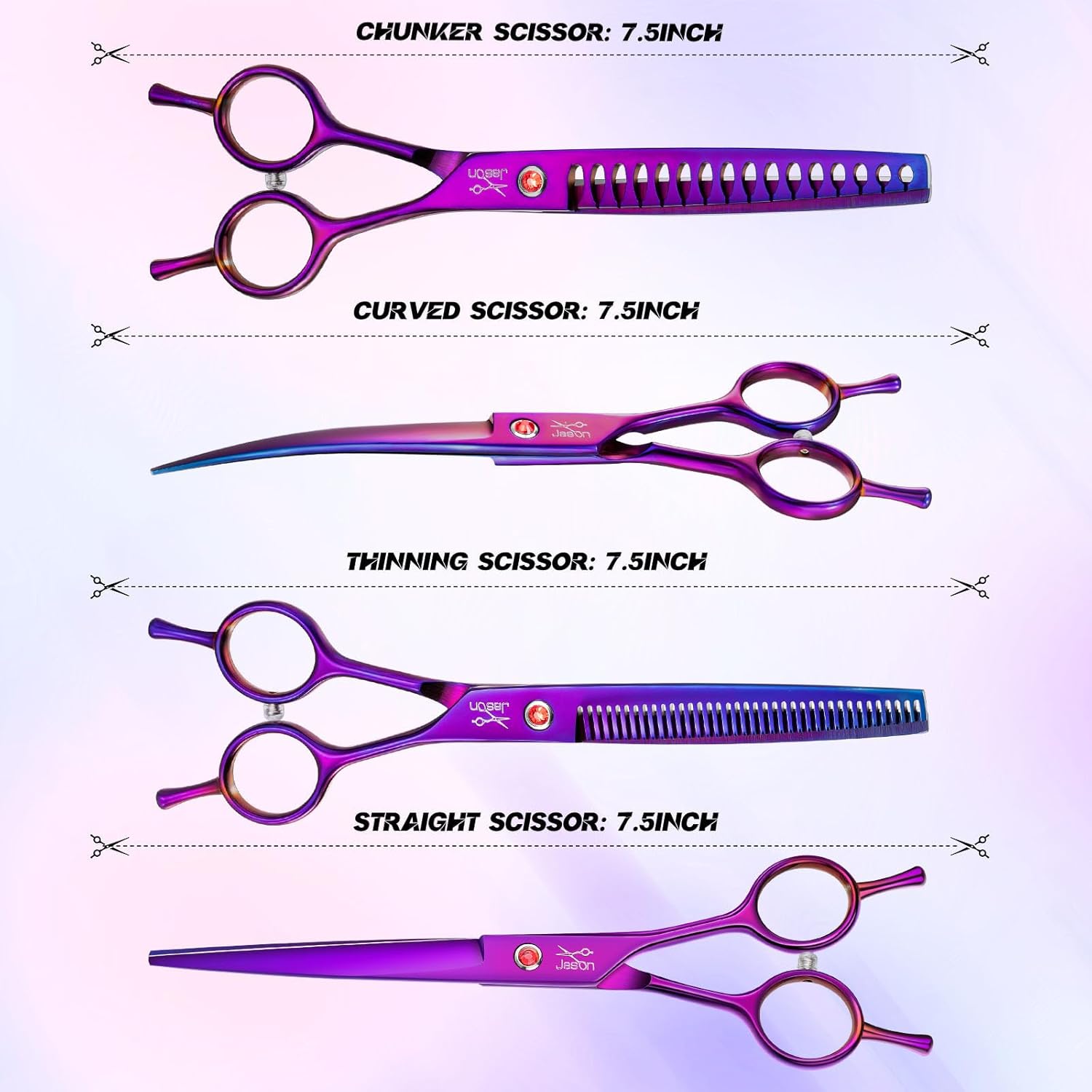 Thumbnail 5 de JASON Lot de ciseaux professionnels 6 en 1 pour chien – 7,5" en acier japonais 440C, lame stable et ergonomie