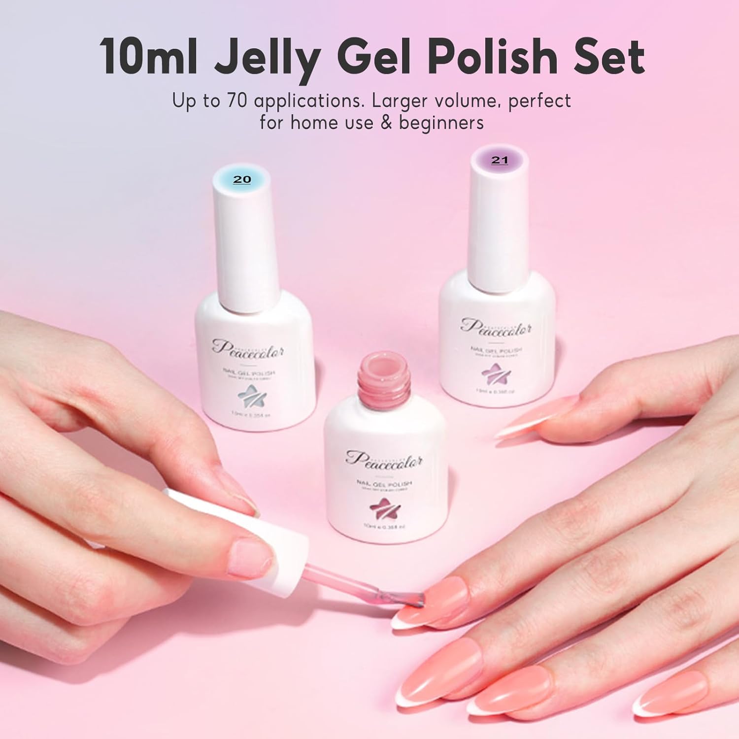 Thumbnail 6 de PEACECOLOR Vernis semi permanent Jelly – kit de 6 couleurs transparentes (rose, jaune, vert, bleu, violet, lila)