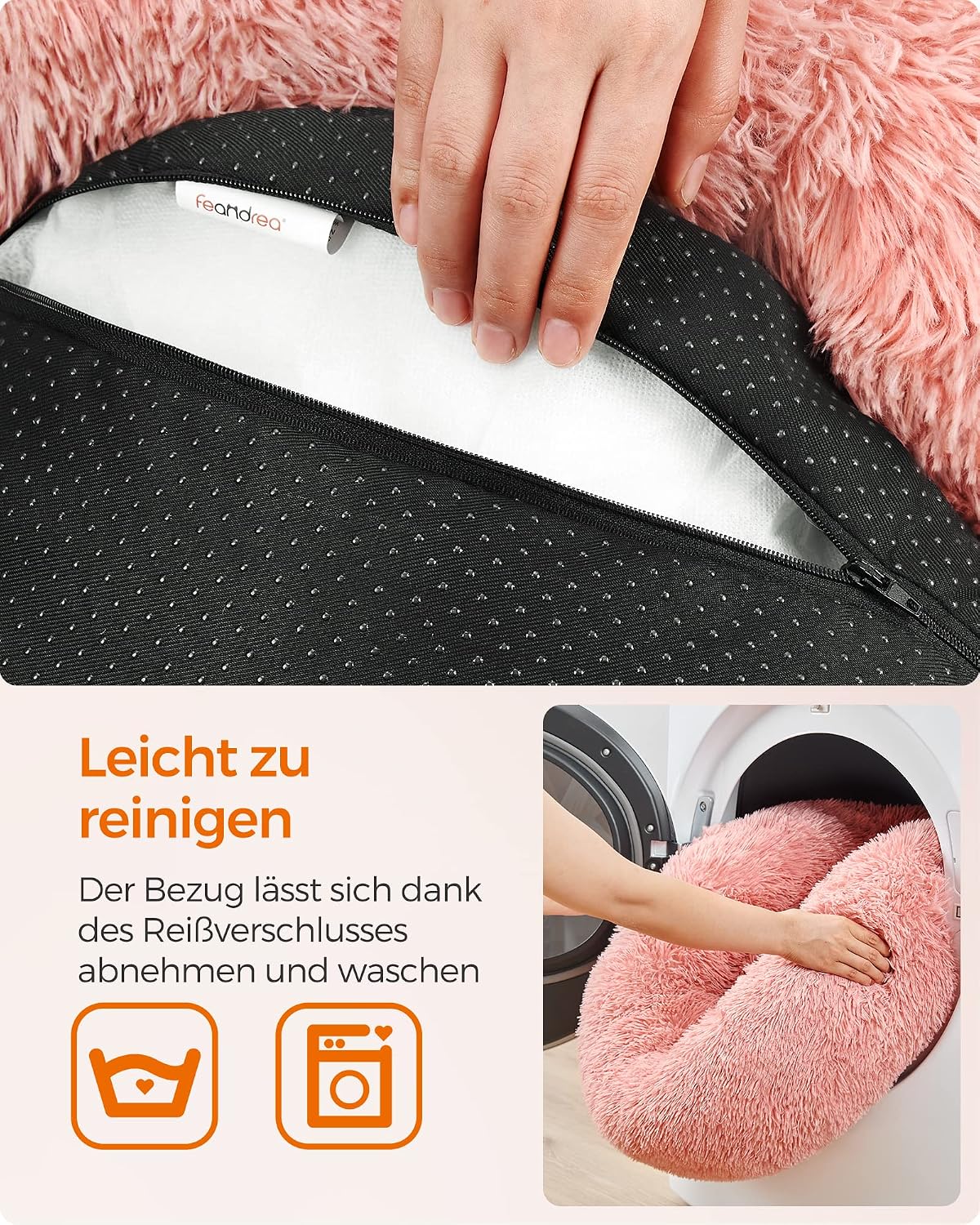 Detalle de Feandrea Donut-Hundebett flauschig pink, 60 cm Durchmesser