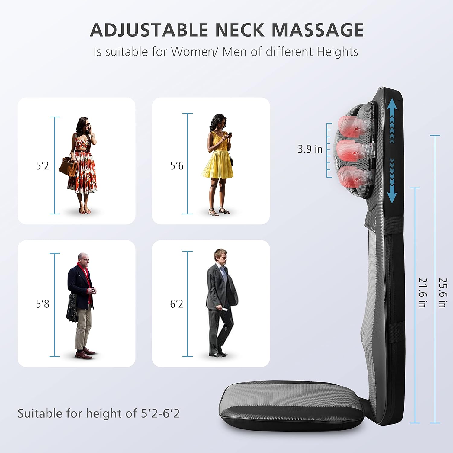 Detalle de Snailax Fauteuil Massant Shiatsu Coussin de Massage Dos avec Chaleur – Massage du cou et du dos, confort bureau et maison