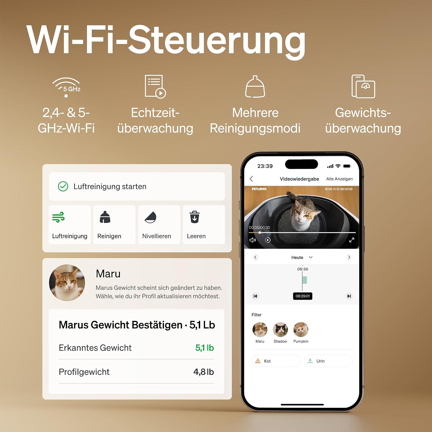 Detalle 2 de PETLIBRO Luma: Selbstreinigende Katzentoilette mit KI-Kamera – Geruchssteuerung, Mehrkatzen-Erkennung und App-Steuerung