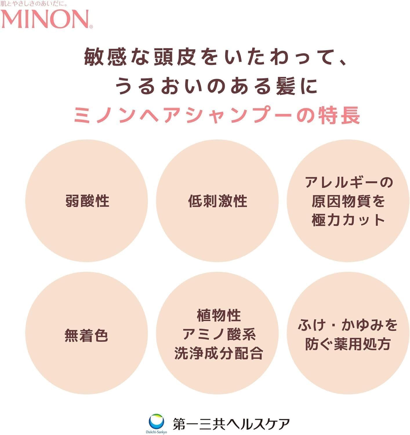 Detalle de ミノン 薬用ヘアシャンプー つめかえ用 380mL×2個セット|弱酸性・低刺激性、サンプル付き