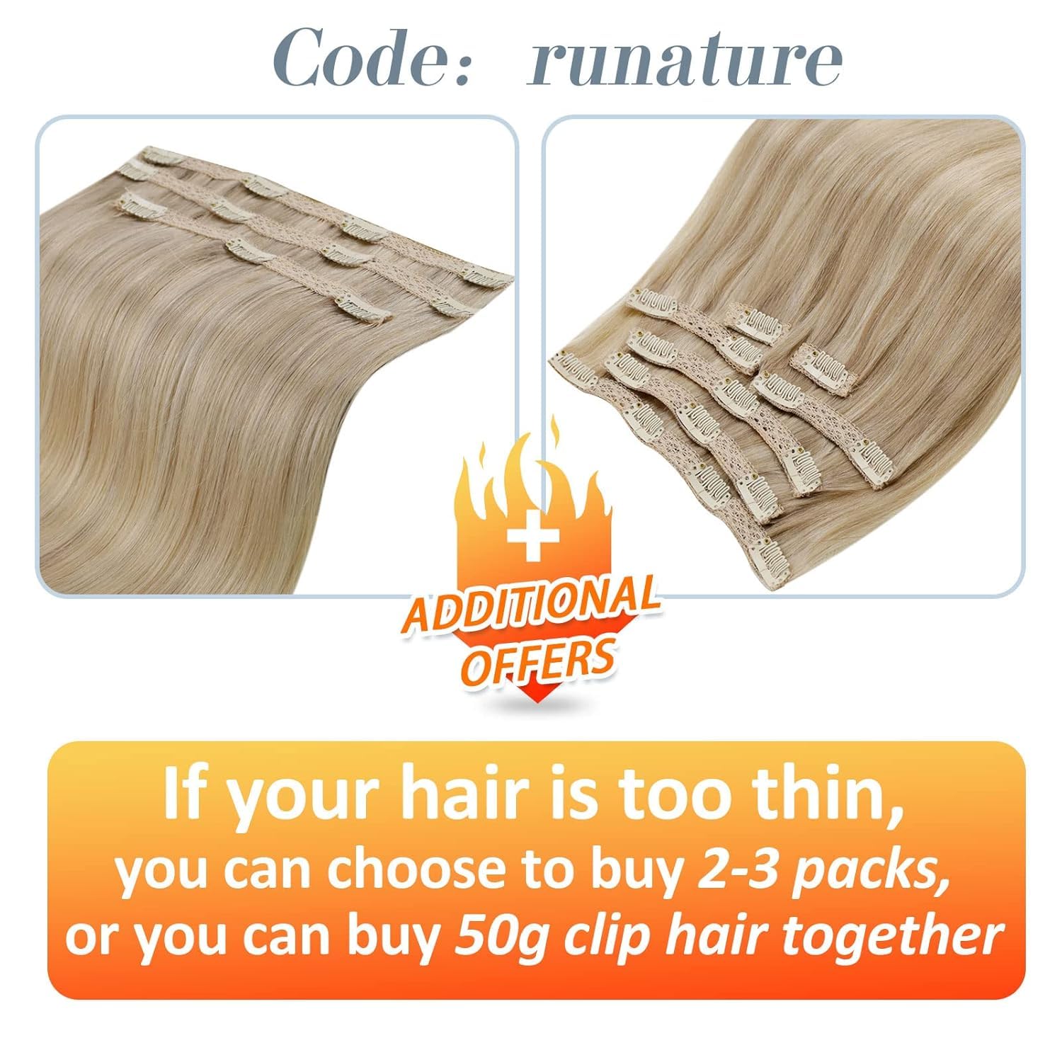 Thumbnail 4 de RUNATURE Echthaar Clip Blond 45 cm