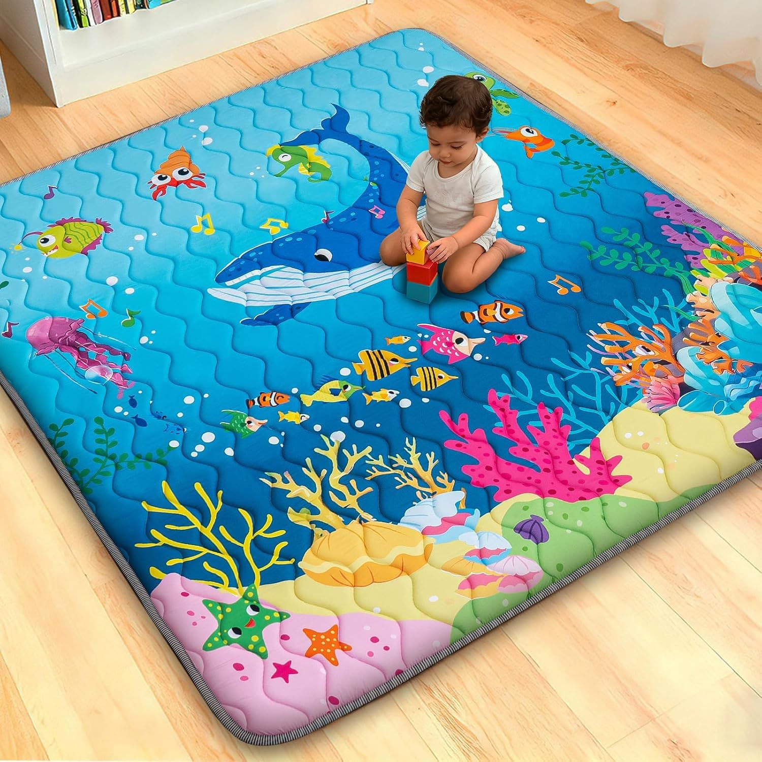 Detalle de RONGFA 50" x 50" Baby Play Mat, Thick Foam, Non-Slip, Machine Washable, Sea
