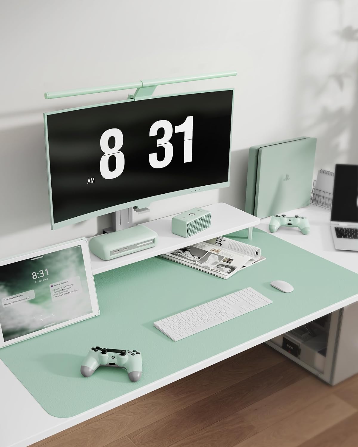 Detalle 2 de MOLMO Non-Slip Desk Mat (Light Green) – Waterproof desk pad, large leather-style mouse mat for office & home, 60 x 35 cm