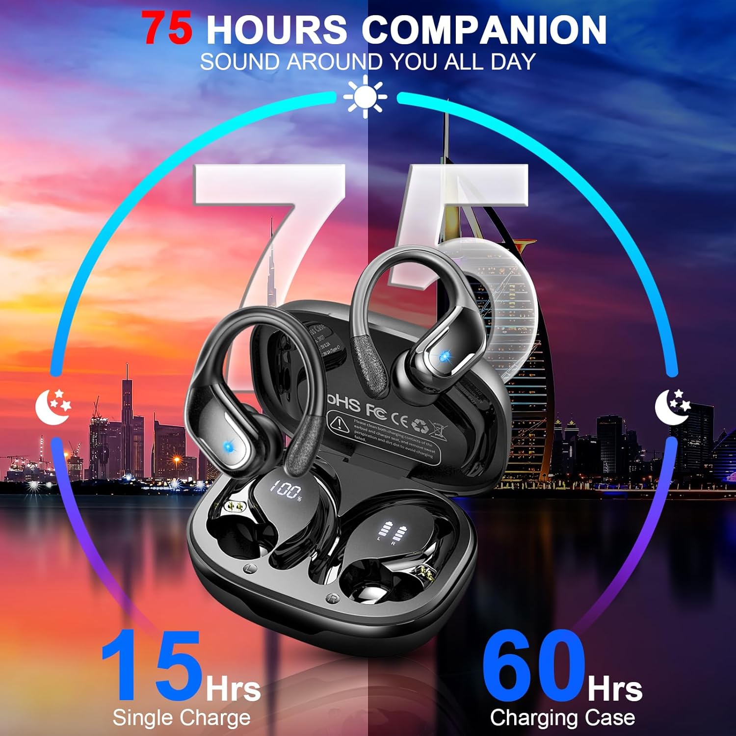 Thumbnail 1 de Wireless Earbud 75Hrs Bluetooth 5.4 Earphones