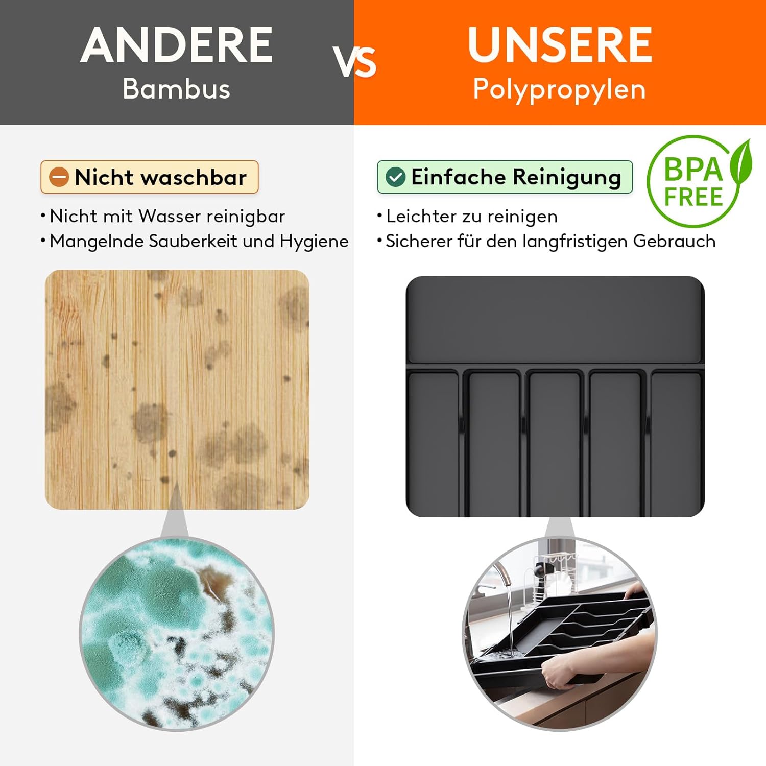 Thumbnail 4 de Lifewit Besteckkasten für Schubladen 40–50, verstellbarer Organizer mit 6–8 Fächern bis 69 cm, Schwarz (Tiefe 47 cm)