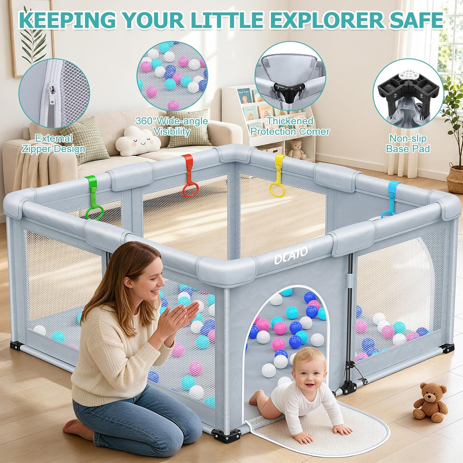 Thumbnail 3 de OCATO Foldable Baby Playpen, 50×50, with Mesh Sides and Portable Design