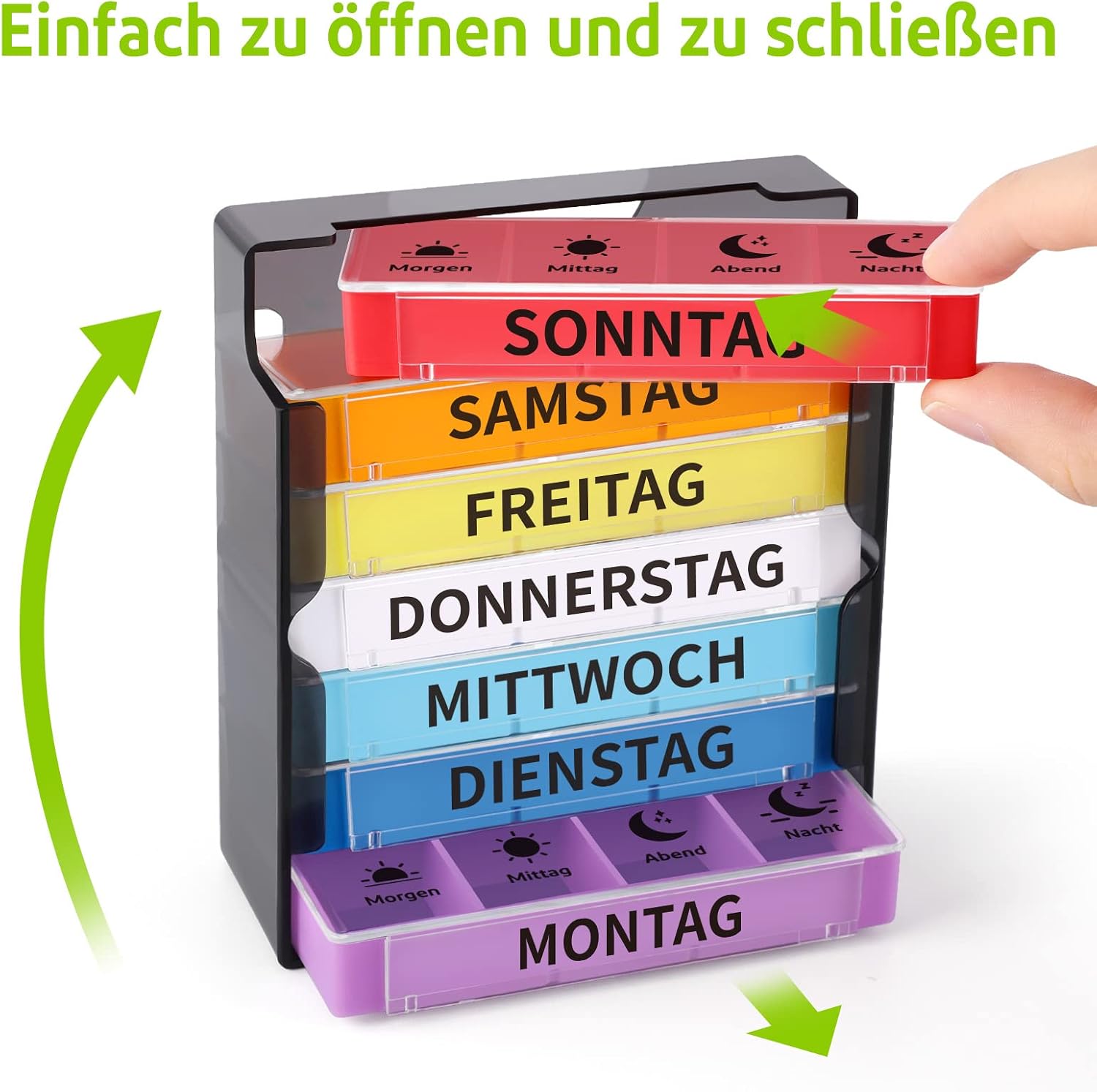 Thumbnail 1 de Opret 7-Tage Tablettenbox mit 4 Fächern (morgens, mittags, abends, nachts) – schiebbares Design