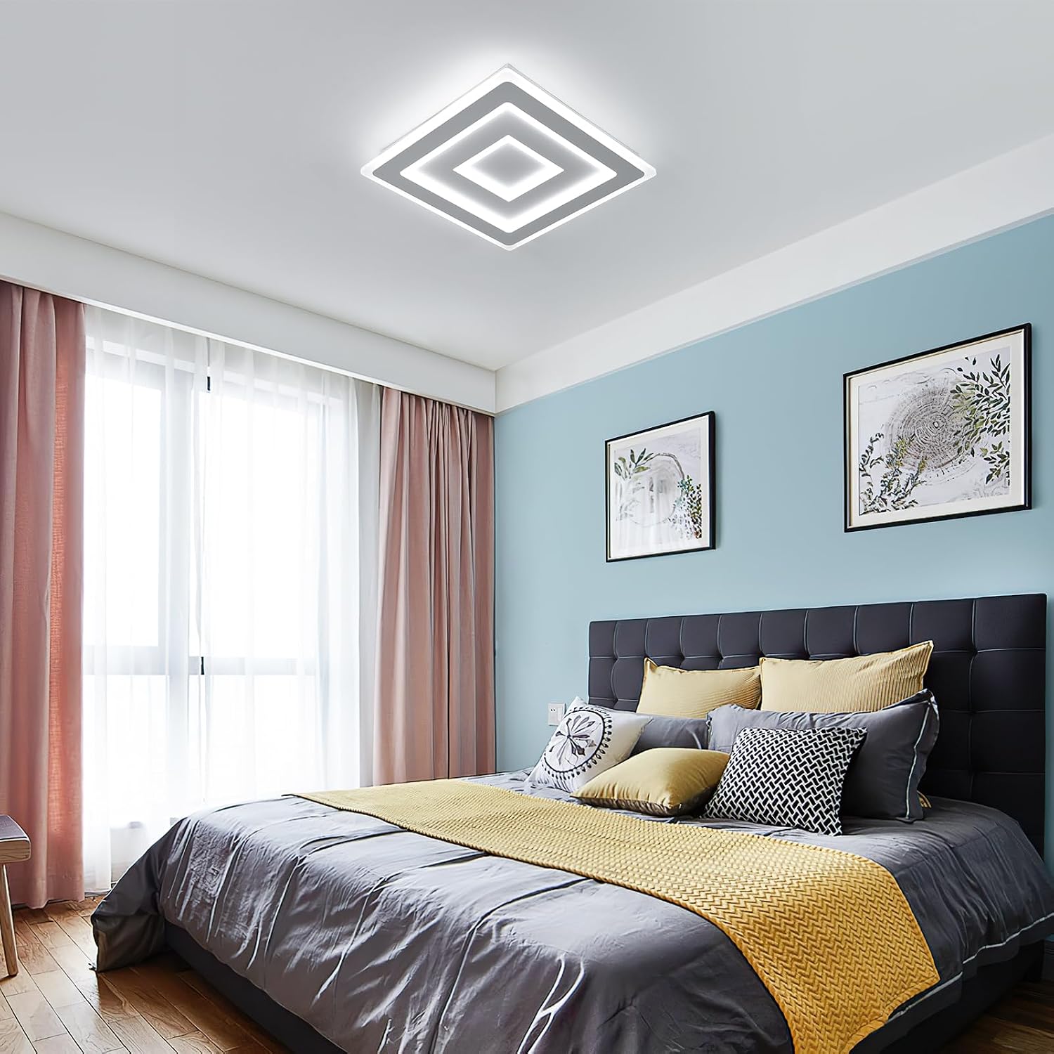 Detalle de Comely plafonnier LED carré moderne 52W (40 x 40 cm) 6500K – luminaire plafond design en acrylique