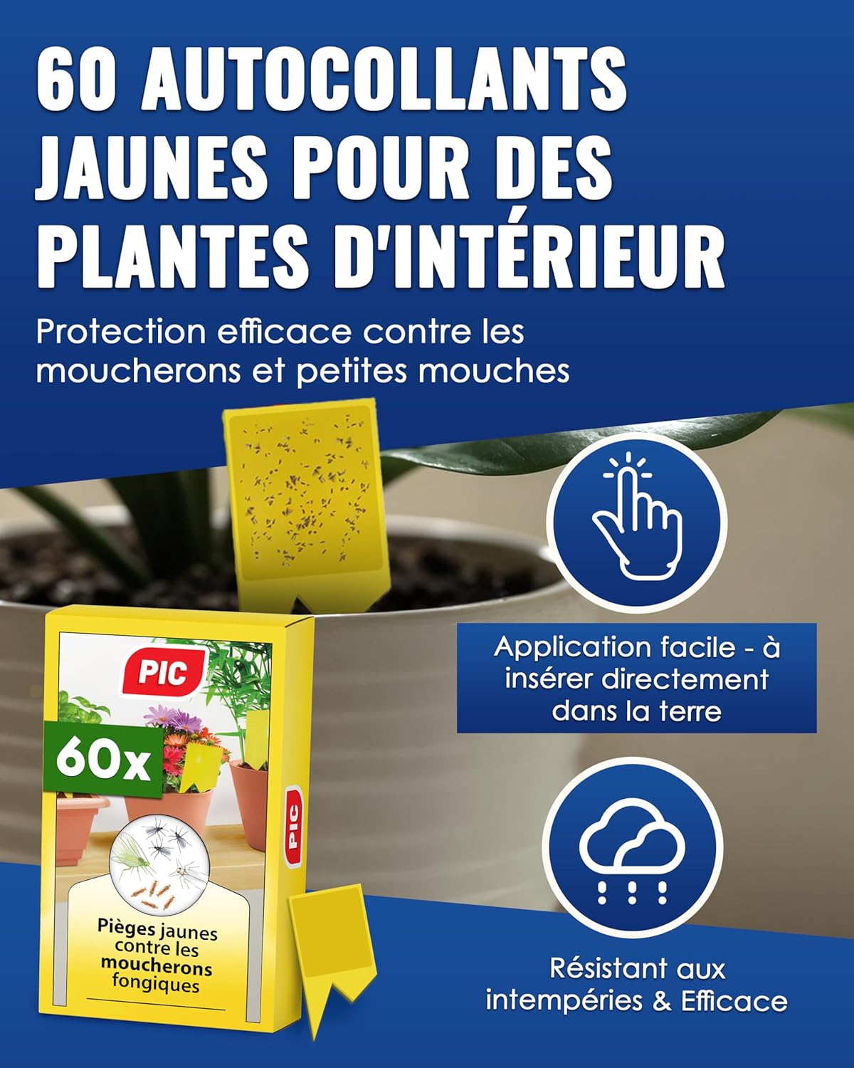 Thumbnail 1 de PIC Piège anti-moucherons pour plantes d’intérieur (60 pièges adhésifs recto-verso)