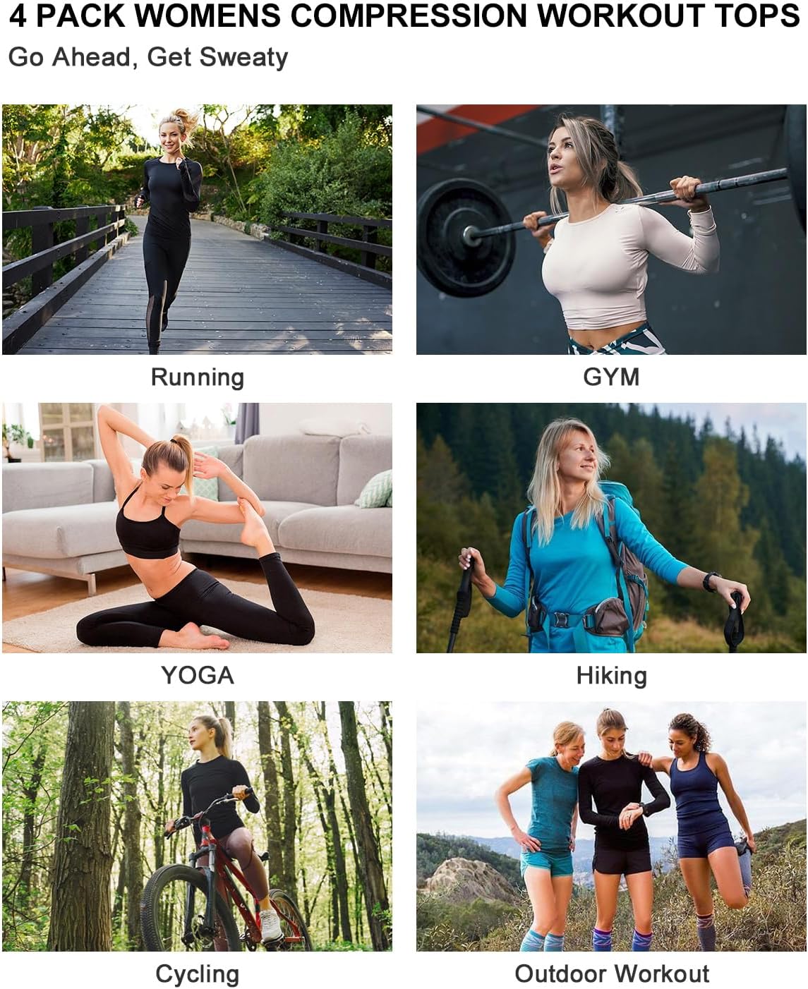 Thumbnail 5 de 4 Pack Women's Compression Long Sleeve Shirts