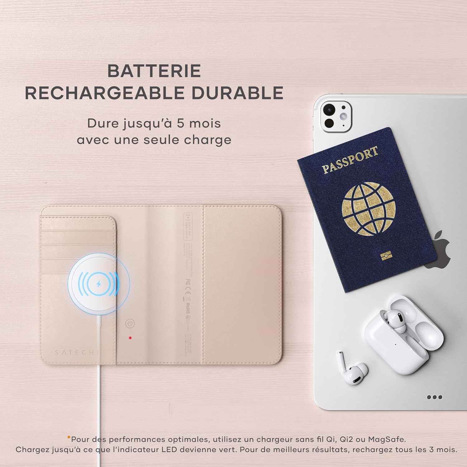 Thumbnail 3 de Satechi protège-passeport avec Apple Find My, recharge sans fil Qi et RFID (4 fentes) – Rose Désert