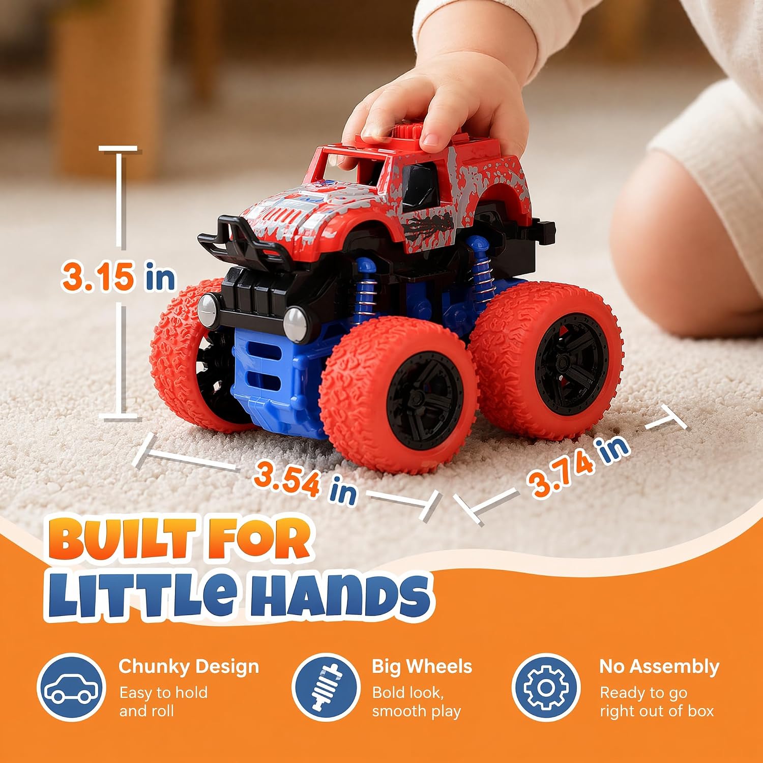 Thumbnail 5 de LEFEI Monster Truck Set for Boys Ages 3–7: 4-Pack Push & Go Stunt Cars