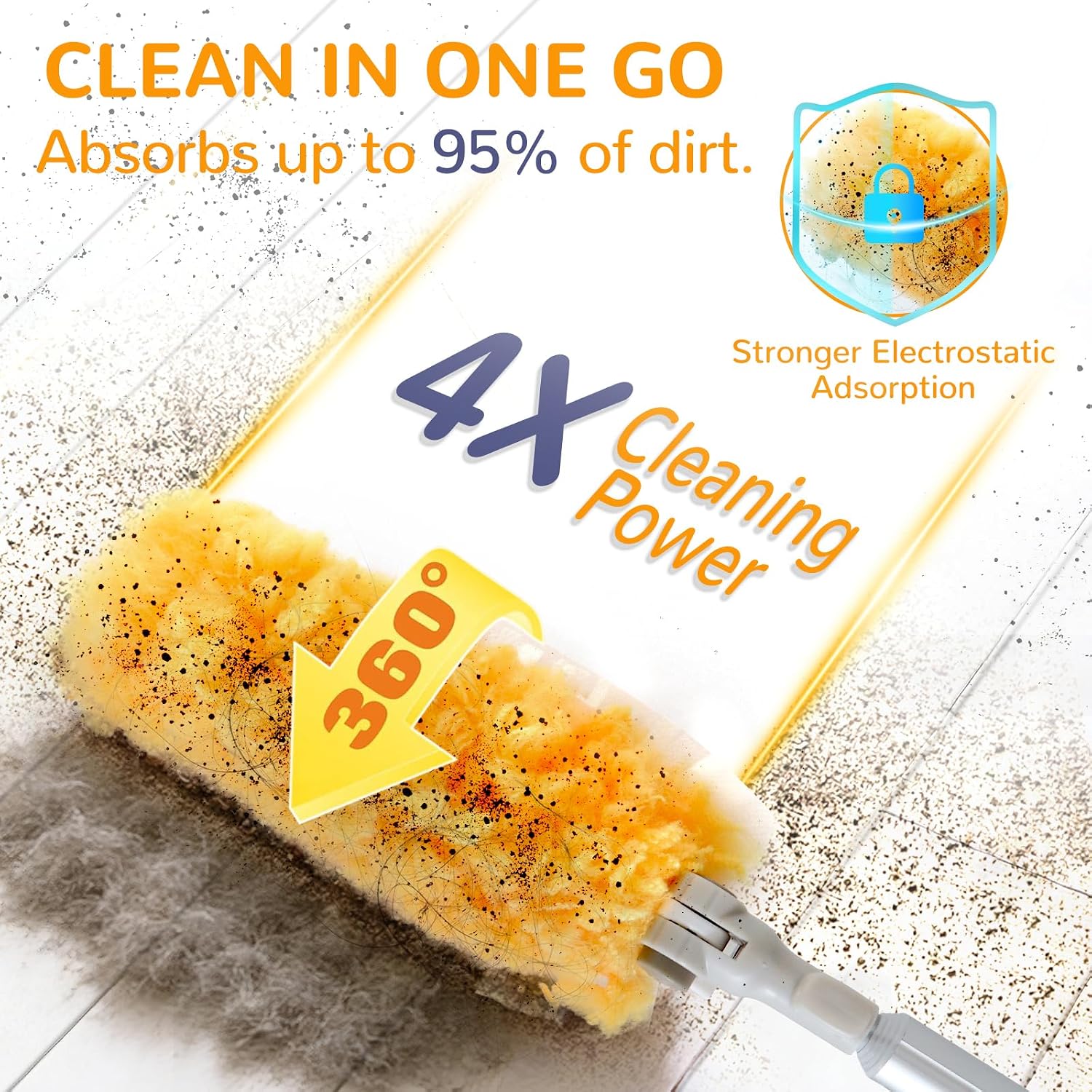 Thumbnail 3 de 6 ft Heavy Duty Extendable Duster with 50 Refills for Swiffer Duster, 360° Dual-Head, Orange