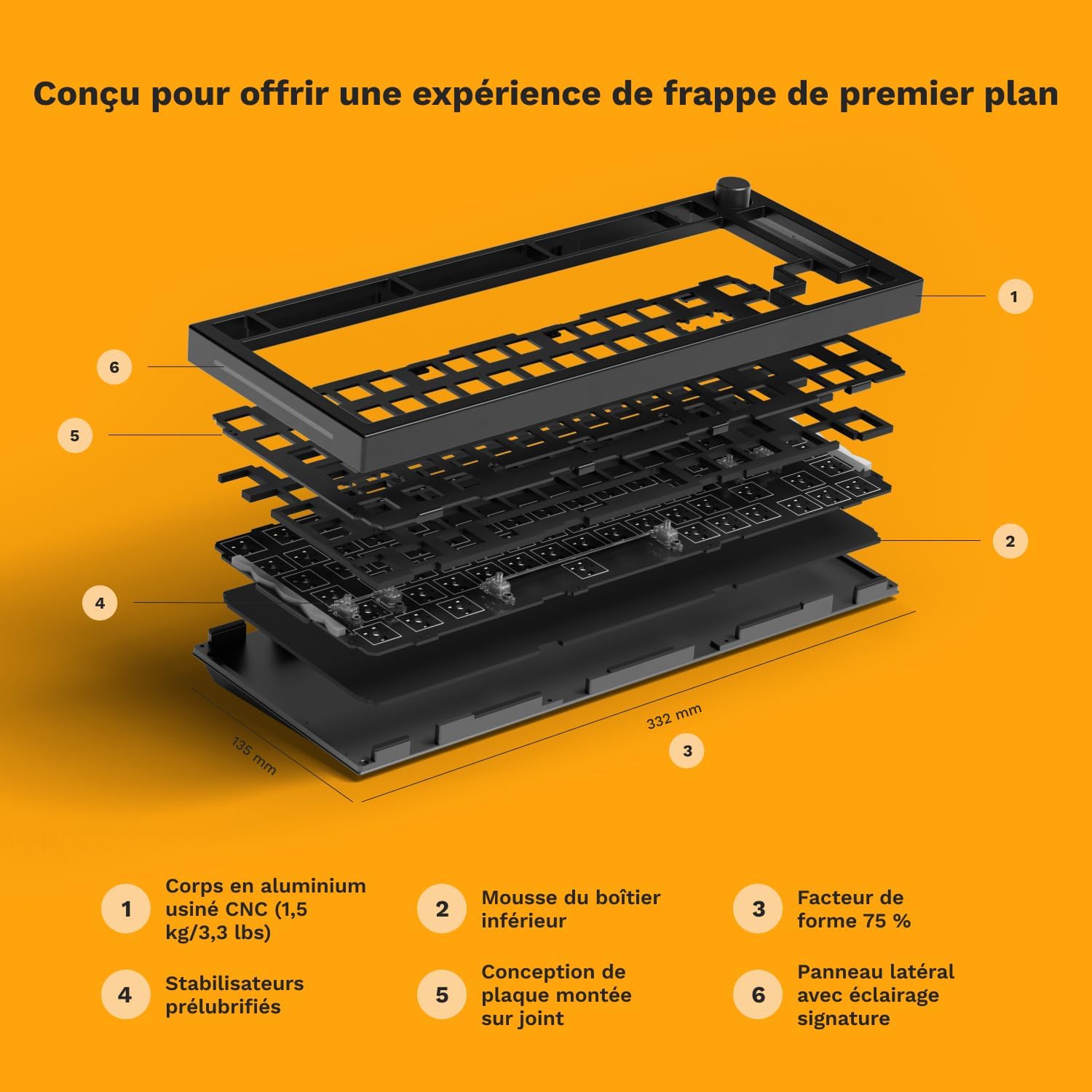 Detalle de GLORIOUS GMMK Pro 75% Barebones – Clavier mécanique modulaire ANSI noir