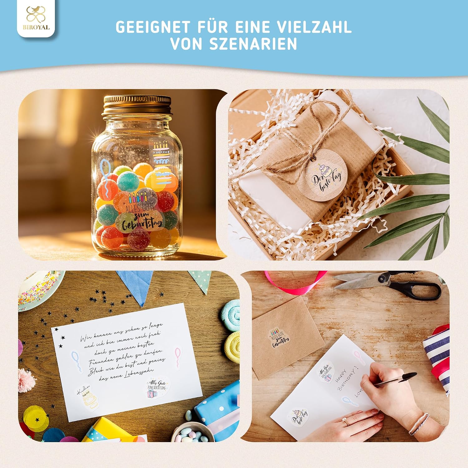 Thumbnail 6 de BIROYAL 9 Blätter Sticker Geburtstag Set – Über 130 Sticker für Gästebuch, Fotoalbum und Karten