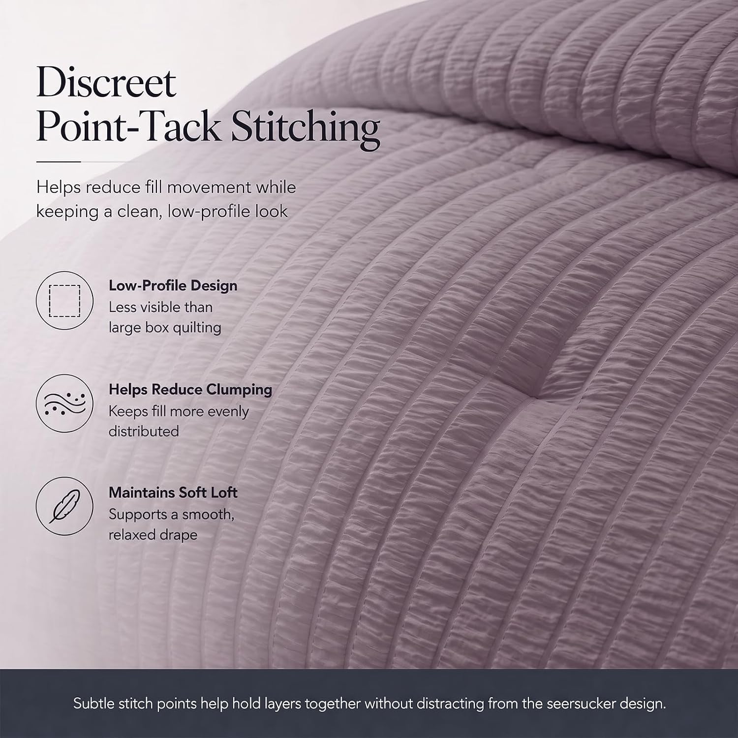Detalle 2 de CozyLux Oversized King Comforter Set in Dusty Purple Seersucker (7-Piece Bed-in-a-Bag)