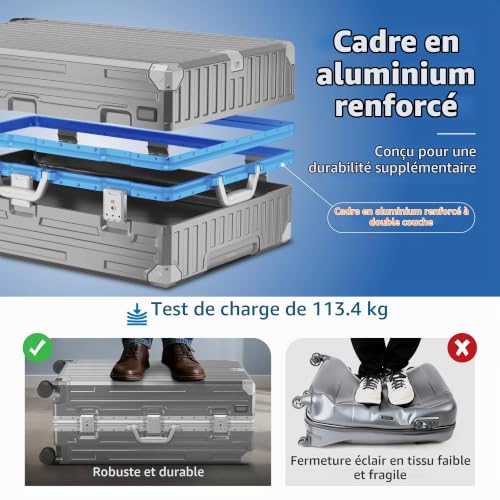 Detalle de ALPHA CAMP Valise Grand Taille XL 76x49x30 cm — coque rigide aluminium/polycarbonate, 98L, TSA