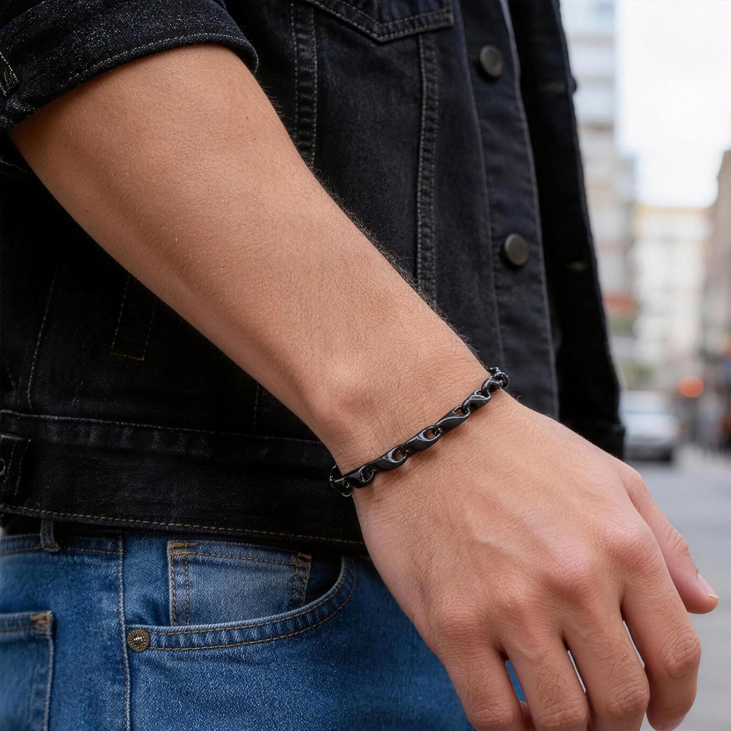 Detalle 2 de XUANPAI Herren Armband Weizenkette Edelstahl – Gold Vergoldet / Silber / Schwarz, 4 oder 5 mm, Größen 19–23 cm