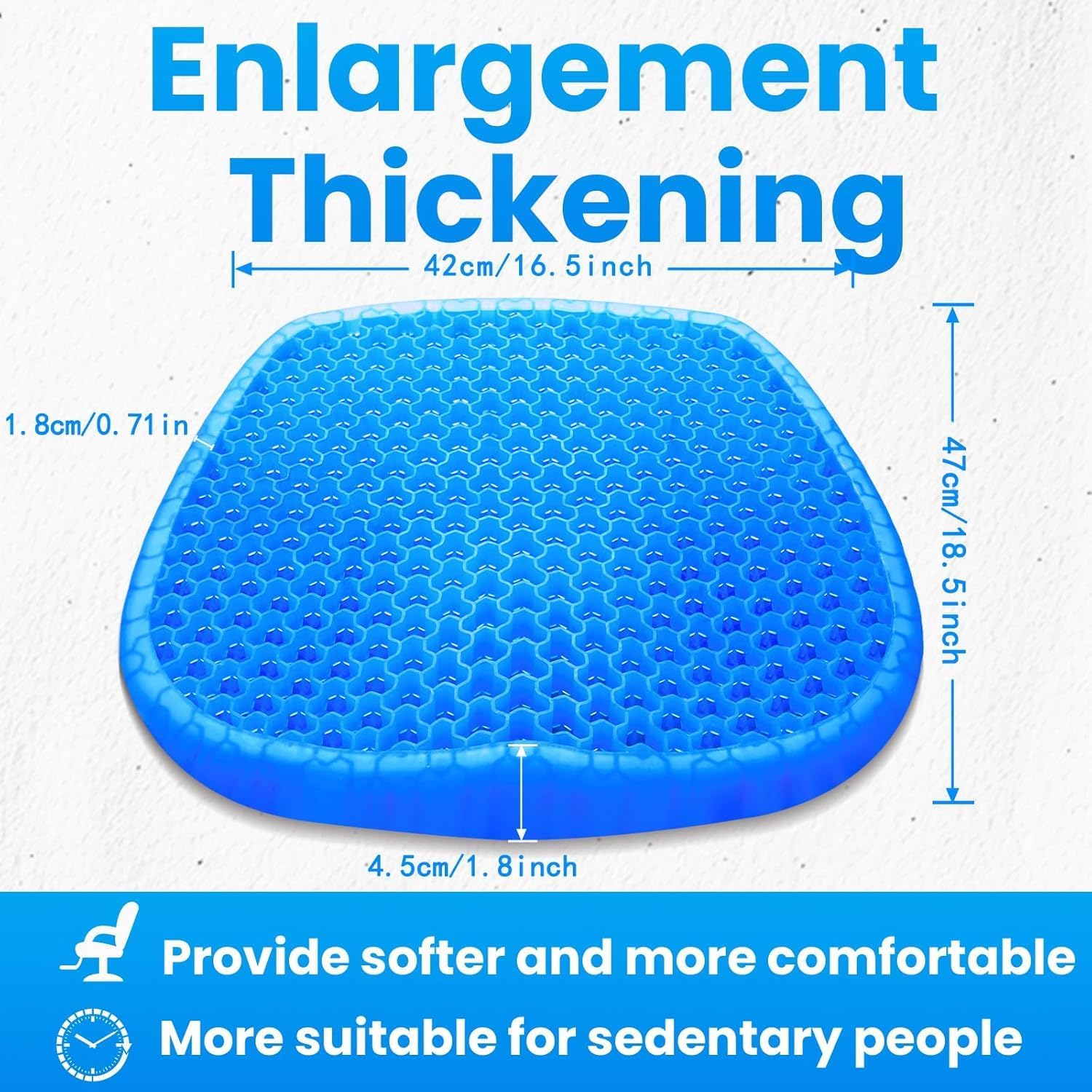 Detalle 2 de Wenisuow Gel Seat Cushion with Cover – Double Thick Egg Design, Large 47 x 42 x 4.5 cm