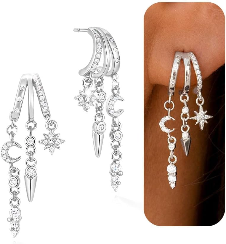 Detalle de HANLI Ohrringe Silber 925 Mond 14K Gold