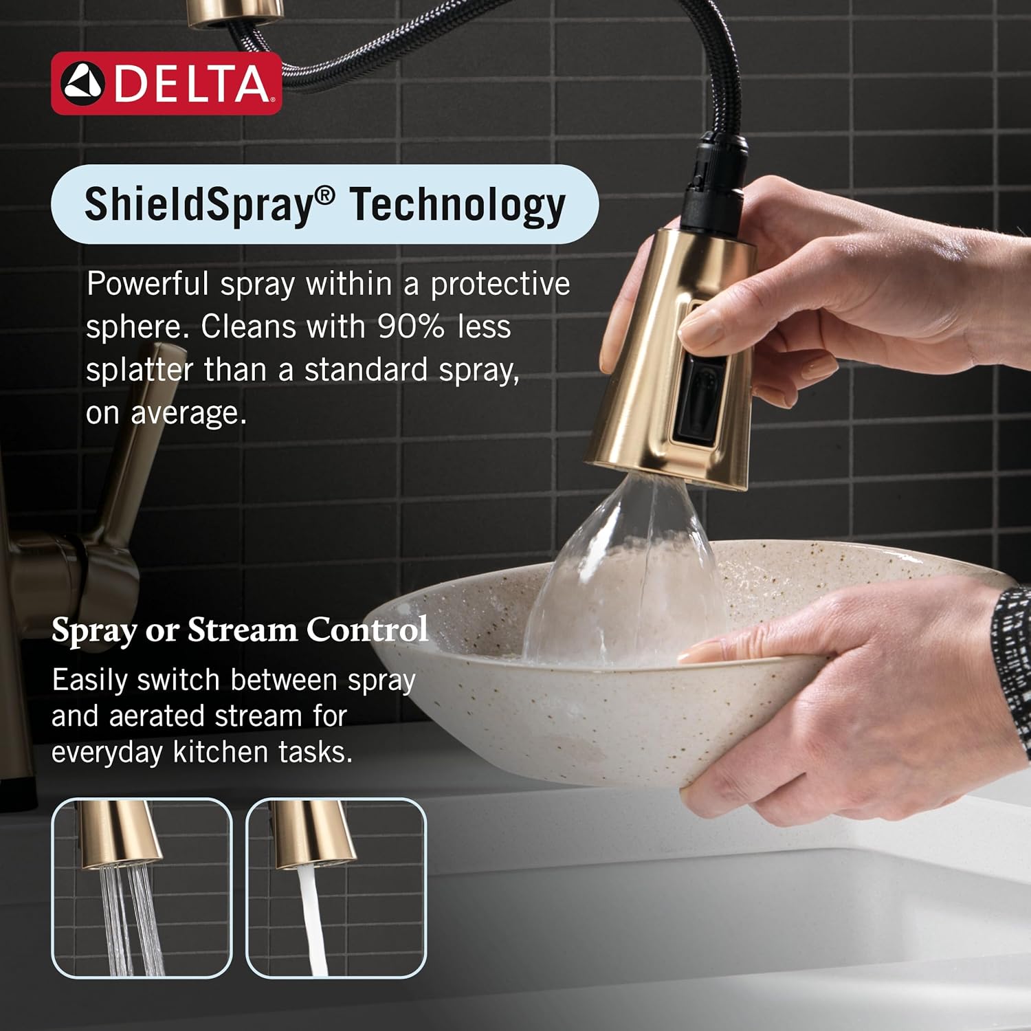Detalle de Delta Lenta 19802TLZ-CZ-DST Touchless Kitchen Faucet, Champagne Bronze, Pull-Down Sprayer