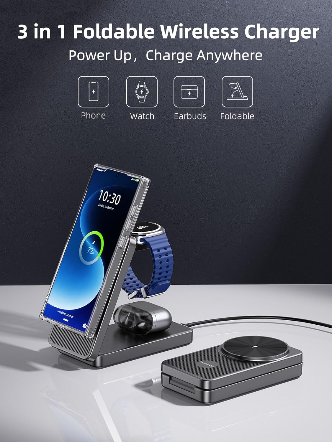 Thumbnail 1 de Chargeur Magnétique Induction 3-en-1 pour Samsung Galaxy S26 Ultra / Z Fold7 / Z Flip7 – Pliable