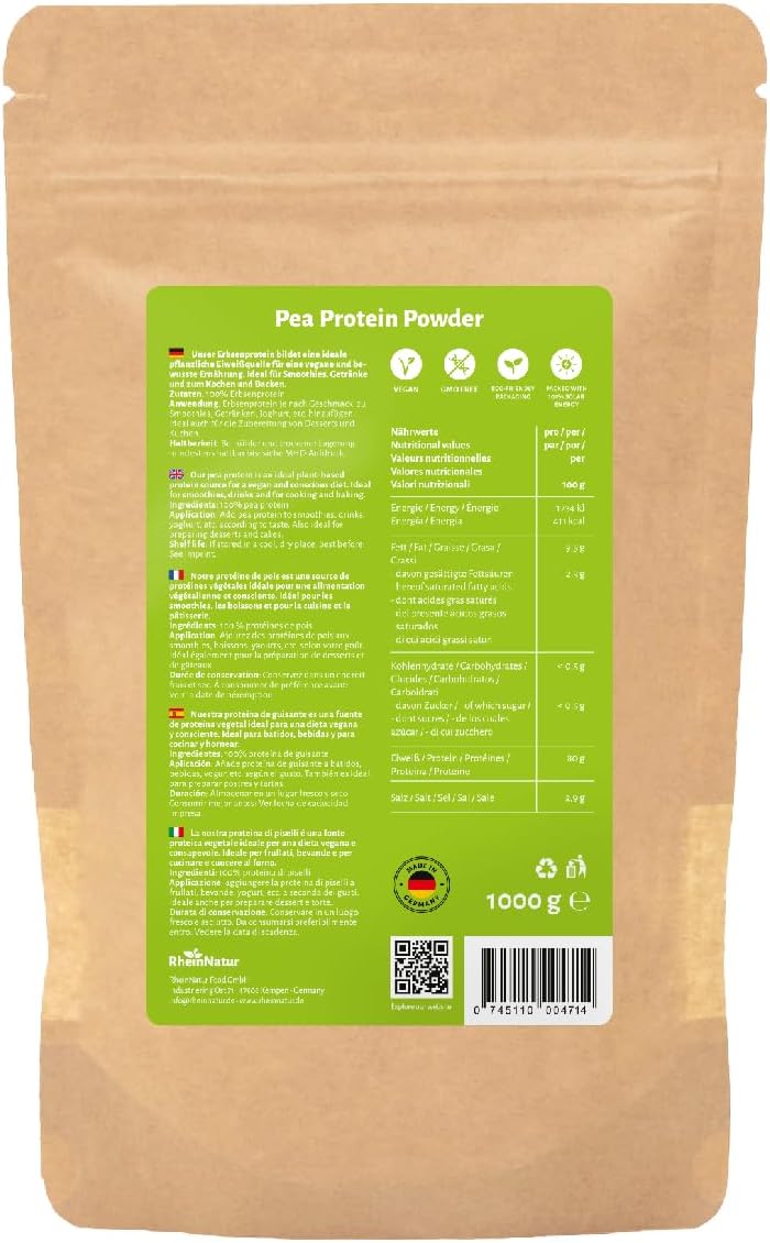 Thumbnail 2 de RheinNatur ärtproteinpulver, veganskt protein med neutral smak, 1 kg